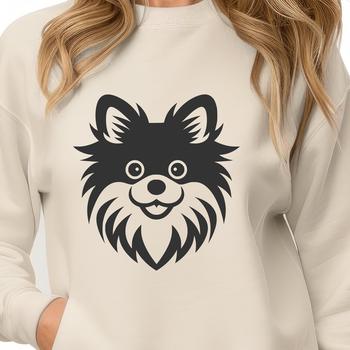 A vector illustration of a small dog with a round head and fluffy fur.