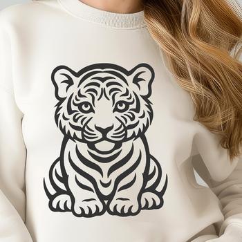 A large tiger sitting in a natural pose, depicted as a vector illustration.