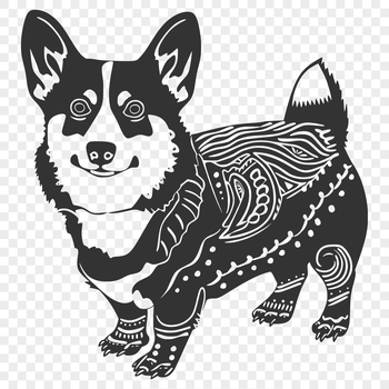 A full-body depiction of a Welsh Corgi standing on its hind legs.