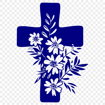 A simple crucifix design featuring a cross with floral details at its base.