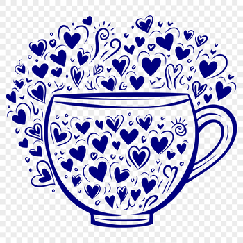 A stylized cup with heart motifs, ideal for craft projects and designs.