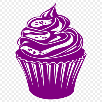 A colorful illustration of a single cupcake with frosting and sprinkles.