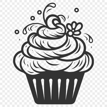 A single-serving dessert made from cake and often topped with frosting, depicted in vector format.