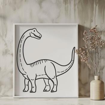 A simple line drawing of a prehistoric dino in full body pose.