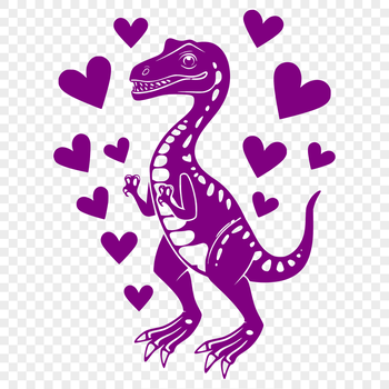 A prehistoric dino illustration featuring a full body dinosaur design with love hearts.