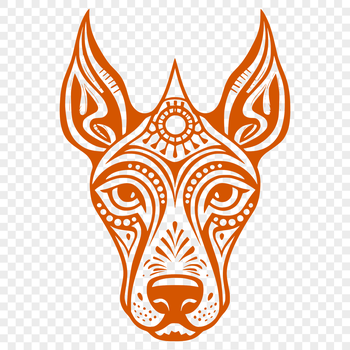 A detailed illustration of a Doberman Pinscher's head, featuring a sleek and regal facial expression.