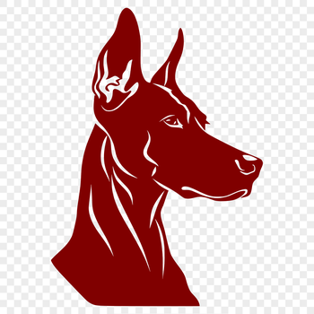 A detailed vector illustration of a Doberman Pinscher's head, suitable for digital designs and craft projects.