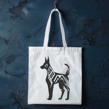 A detailed, full-body illustration of a Doberman Pinscher dog standing upright.