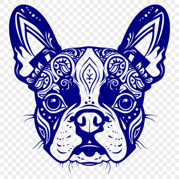 Boston Terrier dog head illustration in vector format.