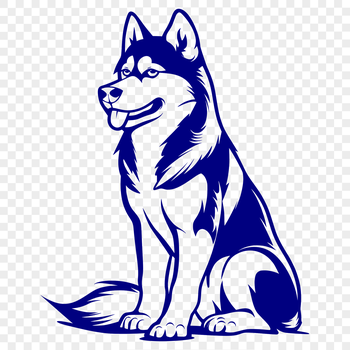 A vector graphic of a siberian breed dog in a seated position.