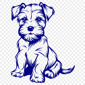 A digital illustration of a full-body Miniature Schnauzer sitting on its haunches.
