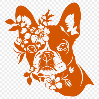 A vector illustration of a Boston Terrier dog's head.