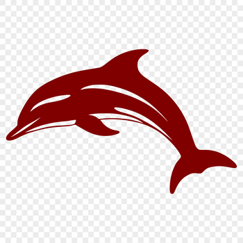 A sleek dolphin with a dorsal fin and blowhole, designed as vector art.