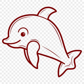 A simple line drawing of a full-body dolphin, a common sea creature.