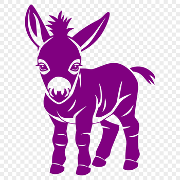 A full-body illustration of a donkey standing upright.