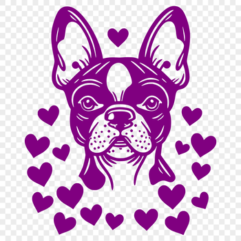 Boston Terrier breed dog illustration with heart accents on the head.