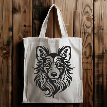 A detailed illustration of a Shetland sheepdog's head, showcasing its features in vector format.