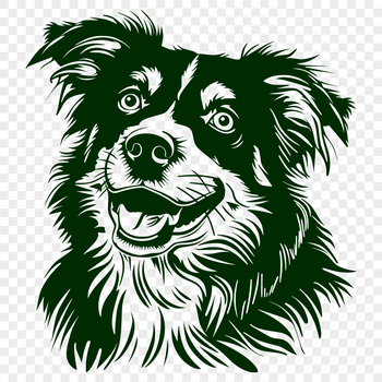 A portrait illustration of a happy Australian Shepherd dog with its head held high.