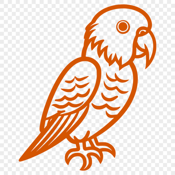 A simple line-drawn illustration of a colorful parrot in full body pose.