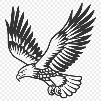 Close-up illustration of a majestic flying eagle with its feathers spread wide in mid-air.