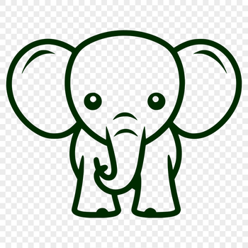 A simple line drawing of a cute elephant in full body view, suitable for various design applications.