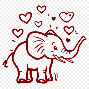 A full-body elephant standing on its legs, depicted in a stylized format with love hearts integrated into the design.