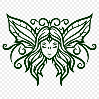 A detailed illustration of a mythical fairy with intricate ornate details on its head.