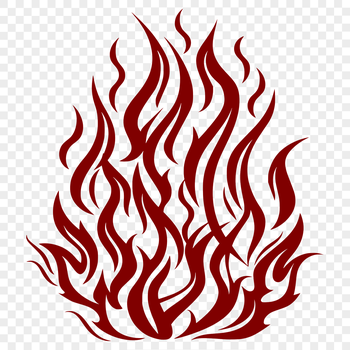A stylized flame design made up of bold, geometric shapes and lines.
