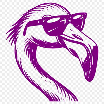 A detailed illustration of a flamingo's head with distinctive features.