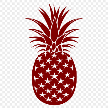 A stylized illustration of a pineapple fruit in various colors.