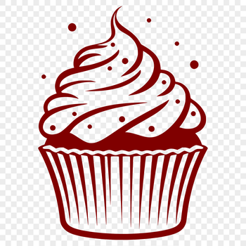 A digital illustration of a colorful cupcake with frosting and decorations.