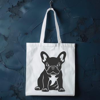 A detailed vector design featuring a French Bulldog in a seated position, suitable for digital use or as a template.