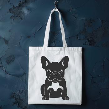 A full-body illustration of a sitting French Bulldog dog breed with simple lines and minimal details.