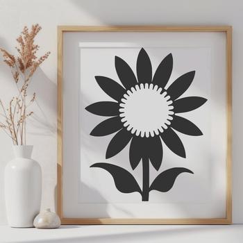Vector illustration of a simple sunflower with petals and stem.