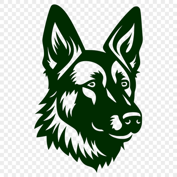 A detailed illustration of a German shepherd dog's head and facial features.