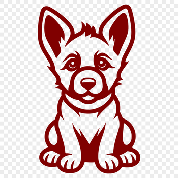 A simple line drawing of a German Shepherd dog in full-body pose.