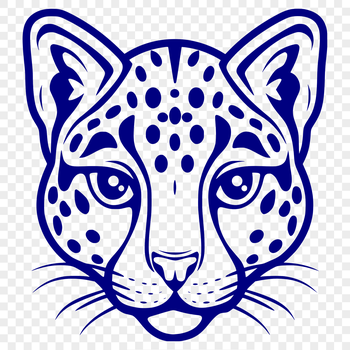 A close-up illustration of an ocelot's head with distinctive markings, suitable for vector graphics.