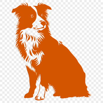 A breed-specific illustration of a sitting Australian Shepherd dog in full-body form.