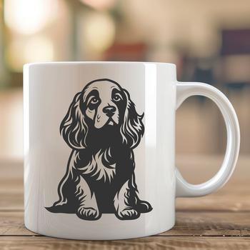 A full-body illustration of a Cocker Spaniel in a sitting position, designed as vector art.