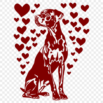 A full-body illustration of a friendly Great Dane sitting down.