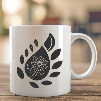 A stylized ornate shape with teardrop elements and curved lines, commonly referred to as a paisley motif.
