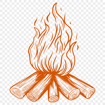 A vector illustration of a camp fire with flames burning in the darkness.