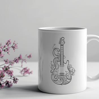 Illustrated guitar with ornate details, suitable for music-related designs.