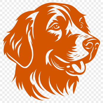 Close-up illustration of a Golden Retriever's head with detailed fur texture and expressive features.