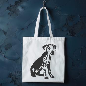 A full-body illustration of a Great Dane breed dog sitting.