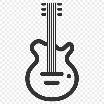 A simple line drawing of a guitar with detailed frets and strings.
