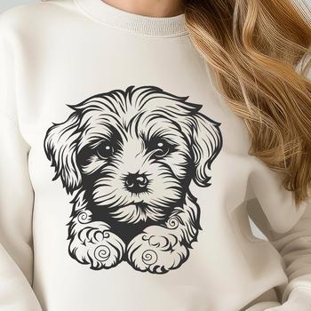 Close-up of a Havanese dog's body from head to tail, depicted as a vector graphic design.