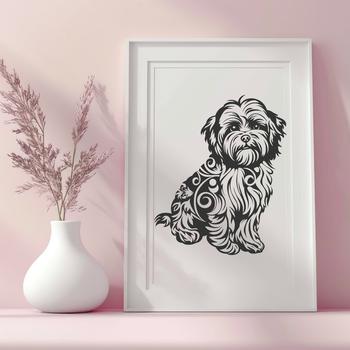 Close-up illustration of a small, ornate Havanese dog sitting on its haunches.