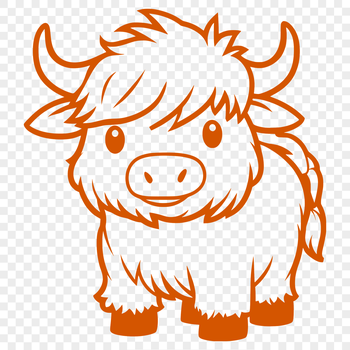 A standing Highland Cow in a grassy field.