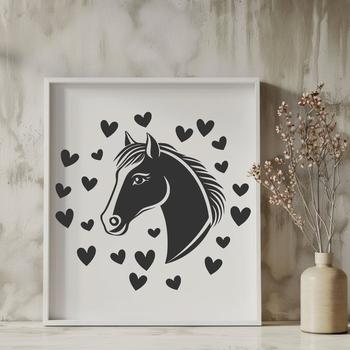 An illustrative horse design featuring love hearts, suitable for digital cut-out and craft projects.